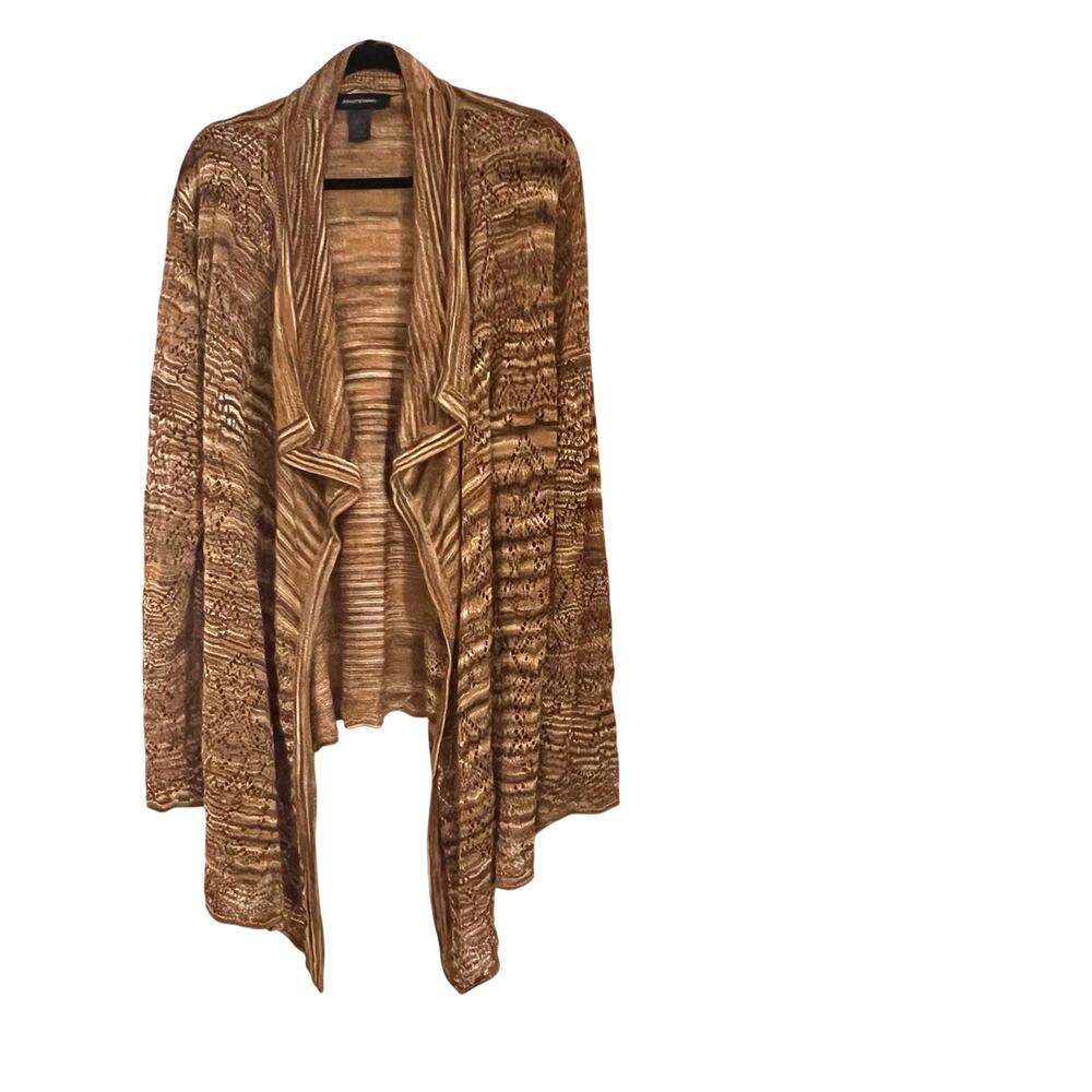 Ashley Stewart Brown Open Front Waterfall Cardigan Boho Southwestern 22/24